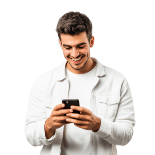 A young man using his mobile to sign up with Apextradeshub - a global online trading broker